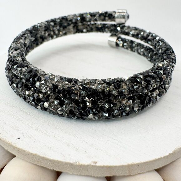 Swarovski Crystaldust Double Bangle Bracelet in black Memory Wire - Picture 11 of 16